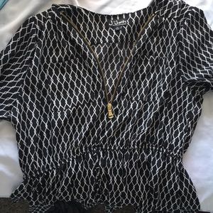 Black blouse with white patterns gold zipper